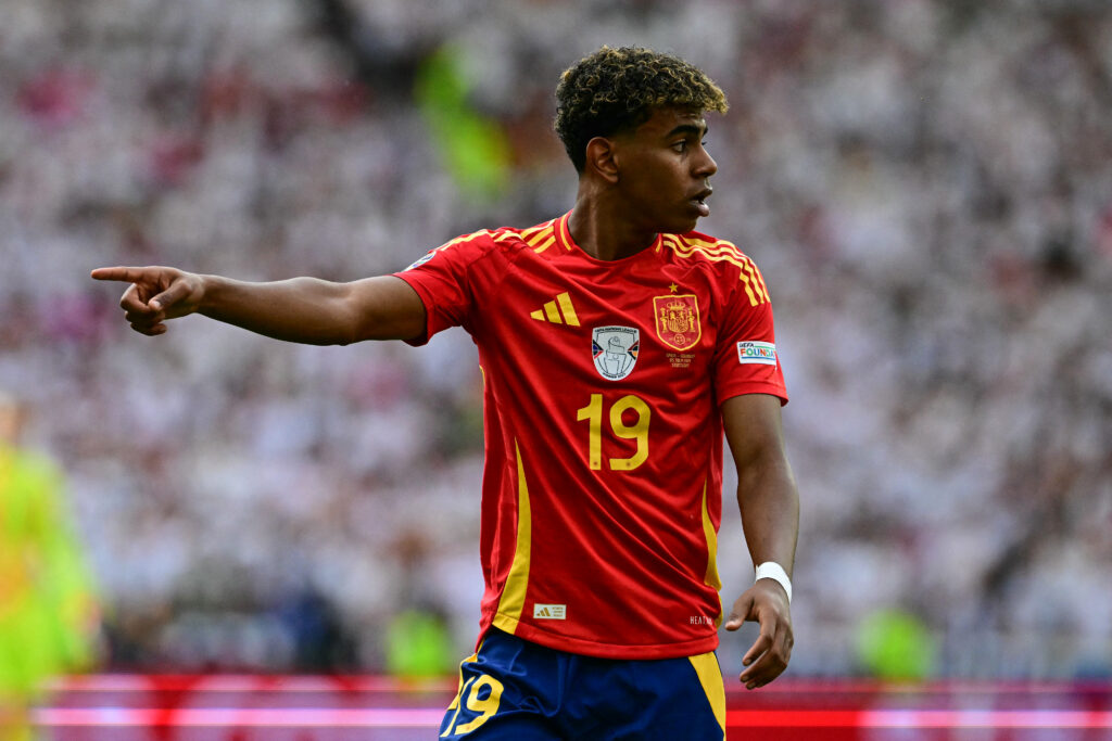 Spain's forward #19 Lamine Yamal gestures during the UEFA Euro 2024 quarter-final football match between Spain and Germany at the Stuttgart Arena in Stuttgart on July 5, 2024.