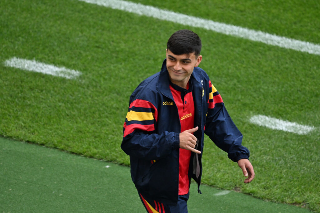 Spain's midfielder #20 Pedri gestures as he walks on the pitch ahead of the UEFA Euro 2024 quarter-final football match between Spain and Germany at the Stuttgart Arena in Stuttgart on July 5, 2024.