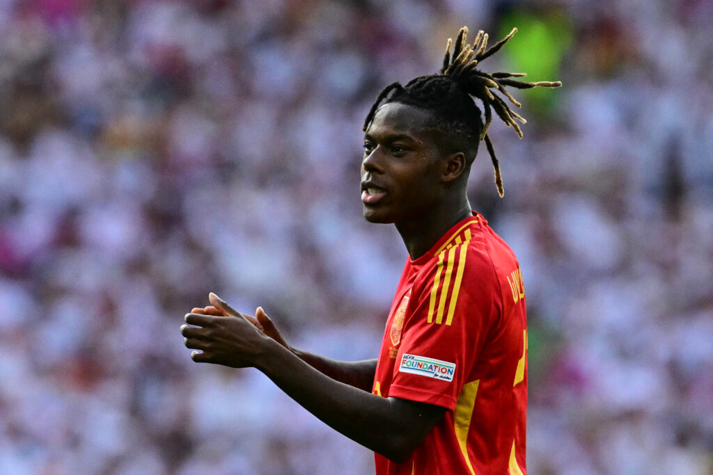 Spain's midfielder #17 Nico Williams reacts during the UEFA Euro 2024 quarter-final football match between Spain and Germany at the Stuttgart Arena in Stuttgart on July 5, 2024.