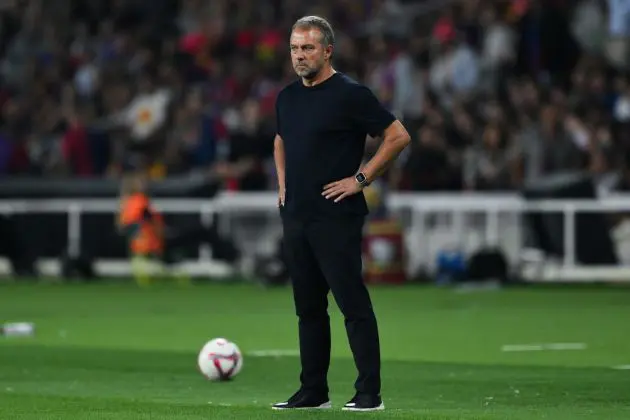 BARCELONA, SPAIN - SEPTEMBER 25: Head Coach Hansi Flick of FC Barcelona looks on during the LaLiga match between FC Barcelona and Getafe CF at Estadi Lluis Companys on September 25, 2024 in Barcelona, Spain.