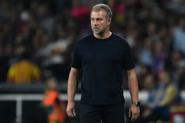 BARCELONA, SPAIN - SEPTEMBER 25: Head Coach Hansi Flick of FC Barcelona looks on during the LaLiga match between FC Barcelona and Getafe CF at Estadi Lluis Companys on September 25, 2024 in Barcelona, Spain.