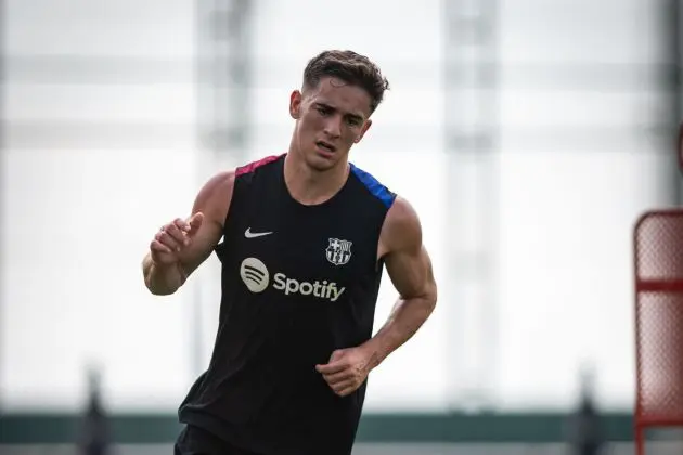 Barcelona midfielder Gavi during training at Ciutat Esportiva Joan Gamper.