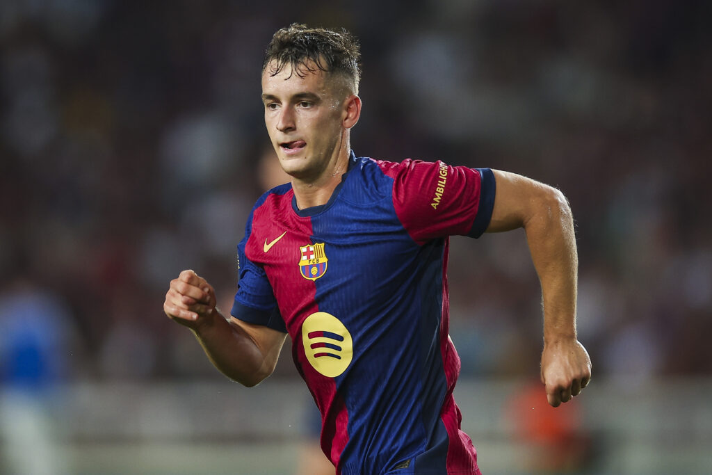 BARCELONA, SPAIN - AUGUST 12: Marc Casado of FC Barcelona looks on during the Joan Gamper Trophy match between FC Barcelona and AS Monaco at Estadi Olimpic Lluis Companys on August 12, 2024 in Barcelona, Spain.