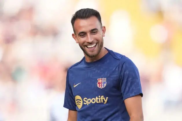 BARCELONA, SPAIN - AUGUST 31: Eric Garcia of FC Barcelona warms up prior to the La Liga match between FC Barcelona and Real Valladolid CF at Camp Nou on August 31, 2024 in Barcelona, Spain.