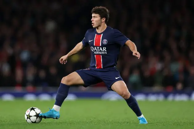 LONDON, ENGLAND - OCTOBER 01: Joao Neves of PSG during the UEFA Champions League 2024/25 League Phase MD2 match between Arsenal FC and Paris Saint-Germain at on October 01, 2024 in London, England.