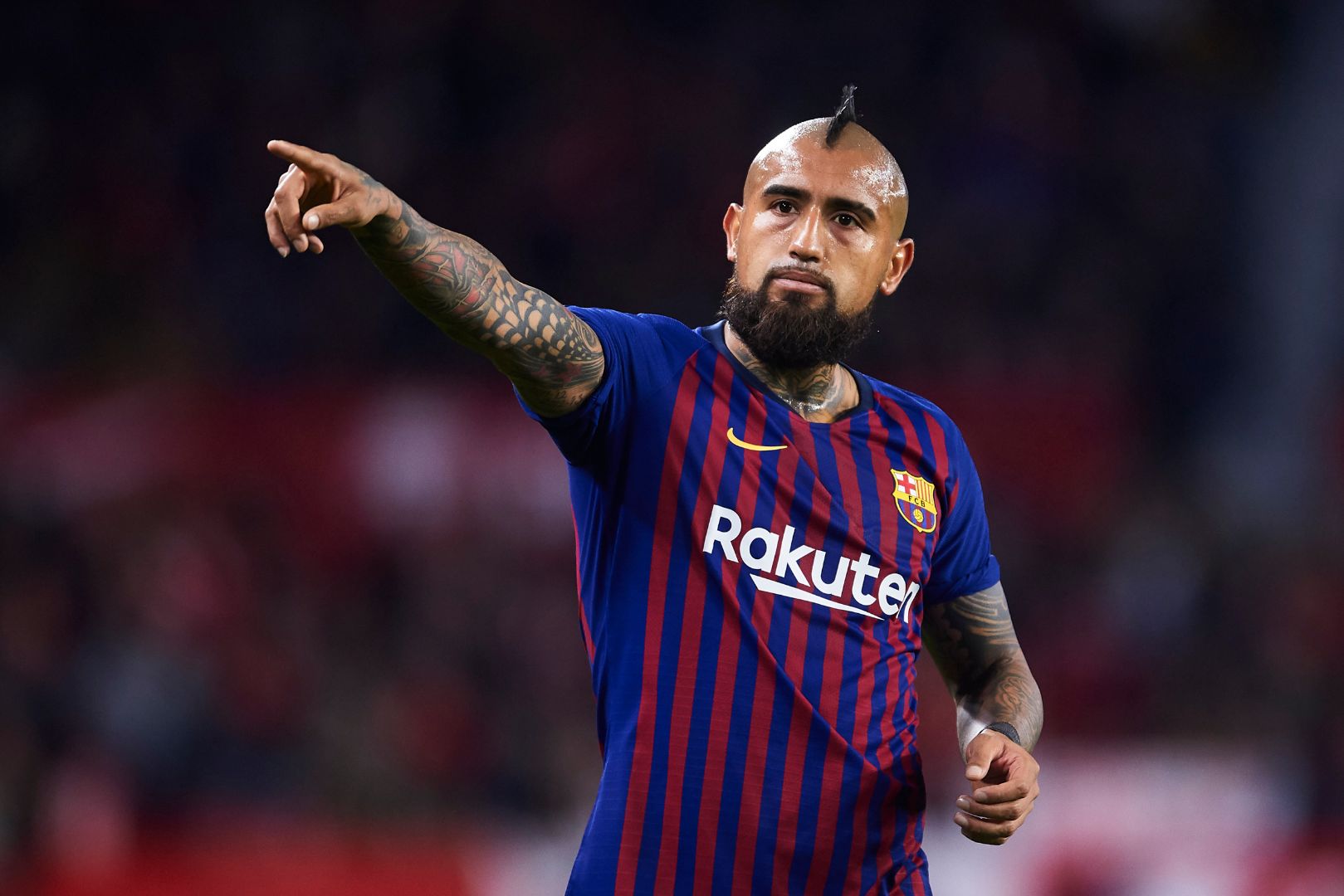 SEVILLE, SPAIN - JANUARY 23: Arturo Vidal of FC Barcelona reacts during the Copa del Quarter Final match between Sevilla FC and FC Barcelona at Estadio Ramon Sanchez Pizjuan on January 23, 2019 in Seville, Spain.