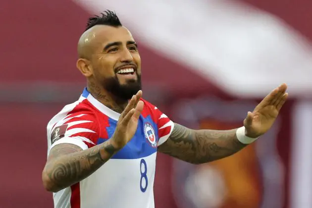 CARACAS, VENEZUELA - NOVEMBER 17: Arturo Vidal of Chile celebrates after scoring the first goal of his team during a match between Venezuela and Chile as part of South American Qualifiers for World Cup FIFA Qatar 2022 at Estadio Olímpico on November 17, 2020 in Caracas, Venezuela.