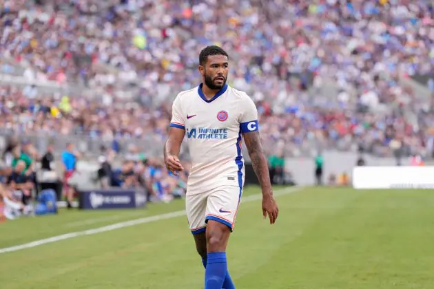 COLUMBUS, OHIO - AUGUST 03: Reece James #24 of Chelsea plays in a pre-season match against Manchester City at Ohio Stadium on August 03, 2024 in Columbus, Ohio.