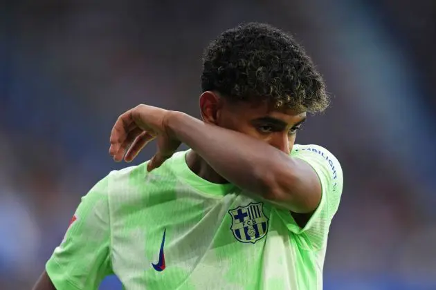 VITORIA-GASTEIZ, SPAIN - OCTOBER 06: Lamine Yamal of FC Barcelona reacts during the LaLiga match between Deportivo Alaves and FC Barcelona at Estadio de Mendizorroza on October 06, 2024 in Vitoria-Gasteiz, Spain.