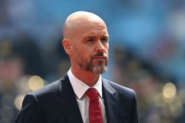 LONDON, ENGLAND - MAY 25: Erik ten Hag, Manager of Manchester United, looks on prior to the Emirates FA Cup Final match between Manchester City and Manchester United at Wembley Stadium on May 25, 2024 in London, England.