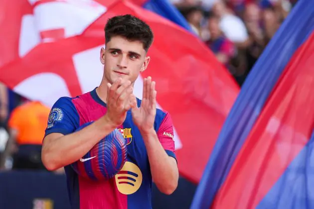 BARCELONA, SPAIN - AUGUST 12: Pau Victor of FC Barcelona looks on prior to the Joan Gamper Trophy match between FC Barcelona and AS Monaco at Estadi Olimpic Lluis Companys on August 12, 2024 in Barcelona, Spain.