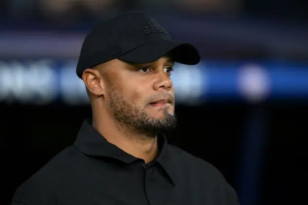 BARCELONA, SPAIN - OCTOBER 23: Vincent Kompany, Head Coach of Bayern Munich, looks on prior to the UEFA Champions League 2024/25 League Phase MD3 match between FC Barcelona and FC Bayern Munchen at Estadi Olimpic Lluis Companys on October 23, 2024 in Barcelona, Spain.