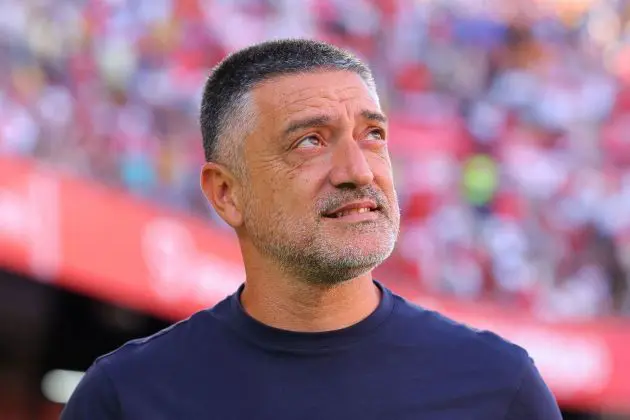 SEVILLE, SPAIN - SEPTEMBER 14: Garcia Pimienta, Head Coach of Sevilla FC, looks on prior to the LaLiga match between Sevilla FC and Getafe CF at Estadio Ramon Sanchez Pizjuan on September 14, 2024 in Seville, Spain.