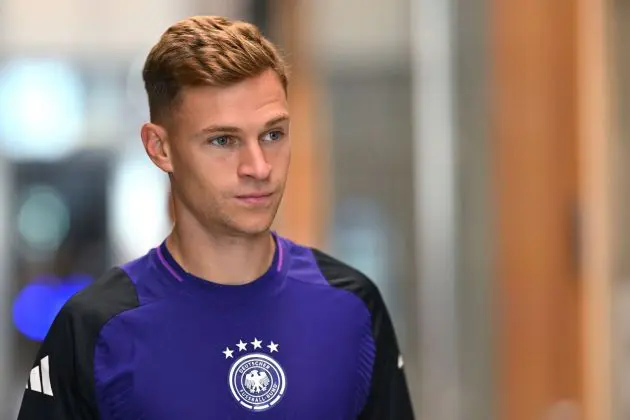 HERZOGENAURACH, GERMANY - OCTOBER 08: Joshua Kimmich arrives for a mixed zone opportunity of the German national soccer team ahead of their Nations League match against Bosnia and Herzegovina at adidas Homeground on October 08, 2024 in Herzogenaurach, Germany.