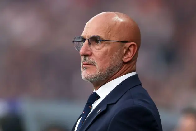 BERLIN, GERMANY - JULY 14: Luis de la Fuente, Head Coach of Spain, looks on prior to during the UEFA EURO 2024 final match between Spain and England at Olympiastadion on July 14, 2024 in Berlin, Germany.