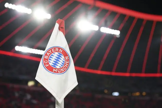 MUNICH, GERMANY - NOVEMBER 06: The logo of Bayern Muenchen is seen on a corner prior to the UEFA Champions League group B match between Bayern Muenchen and Olympiacos FC at Allianz Arena on November 06, 2019 in Munich, Germany.