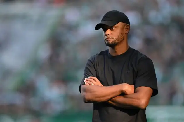 BREMEN, GERMANY - SEPTEMBER 21: Vincent Kompany, head coach of Bayern gestures during the Bundesliga match between SV Werder Bremen and FC Bayern München at Weserstadion on September 21, 2024 in Bremen, Germany.