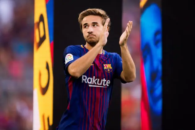 BARCELONA, SPAIN - AUGUST 07: Sergi Samper of FC Barcelona enters the pitch ahead of the Joan Gamper Trophy match between FC Barcelona and Chapecoense at Camp Nou stadium on August 7, 2017 in Barcelona, Spain.