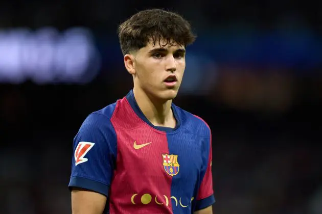 MADRID, SPAIN - OCTOBER 26: Pau Cubarsi of FC Barcelona looks on during the LaLiga match between Real Madrid CF and FC Barcelona at Estadio Santiago Bernabeu on October 26, 2024 in Madrid, Spain.