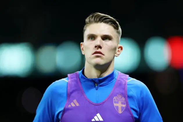 STOCKHOLM, SWEDEN - MARCH 25: Viktor Gyokeres of Sweden looks on during the international friendly match between Sweden and Albania at Friends Arena on March 25, 2024 in Stockholm, Sweden.