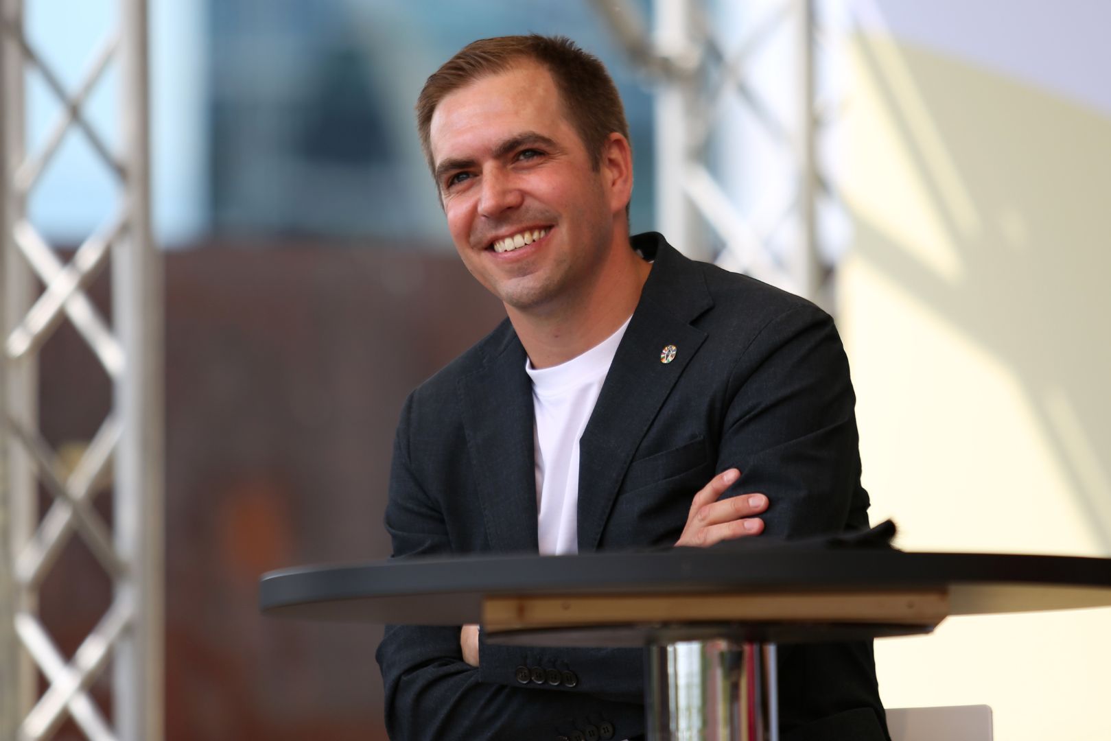 BERLIN, GERMANY - MAY 24: UEFA EURO 2024 tournament director Philipp Lahm during the talk at democracy festival around 75 years Germany's basic law at Spreebogenbühne on May 24, 2024 in Berlin, Germany.