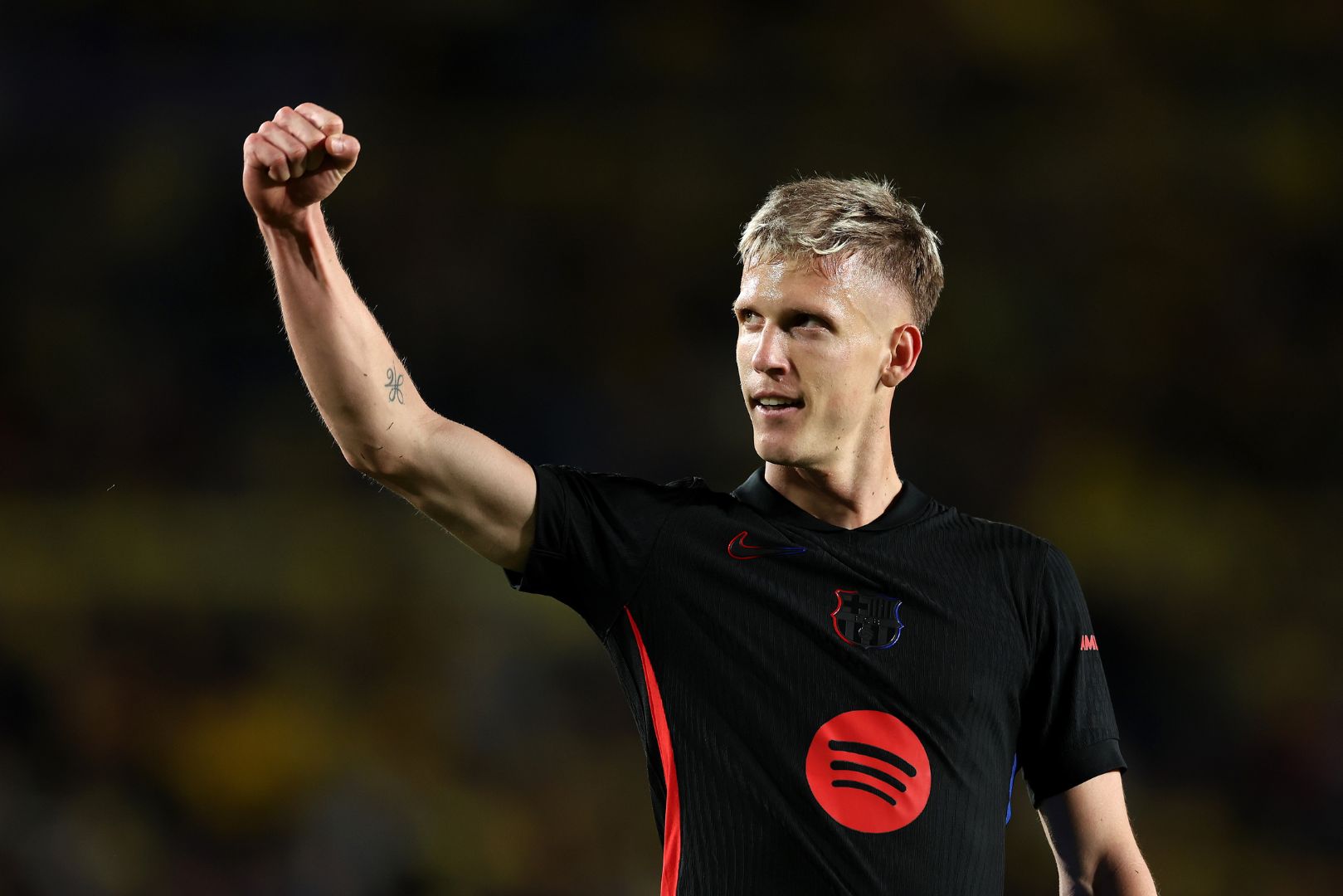 LAS PALMAS, SPAIN - FEBRUARY 22: Dani Olmo of FC Barcelona celebrates scoring his team's first goal during the LaLiga match between UD Las Palmas and FC Barcelona at Estadio Gran Canaria on February 22, 2025 in Las Palmas, Spain.