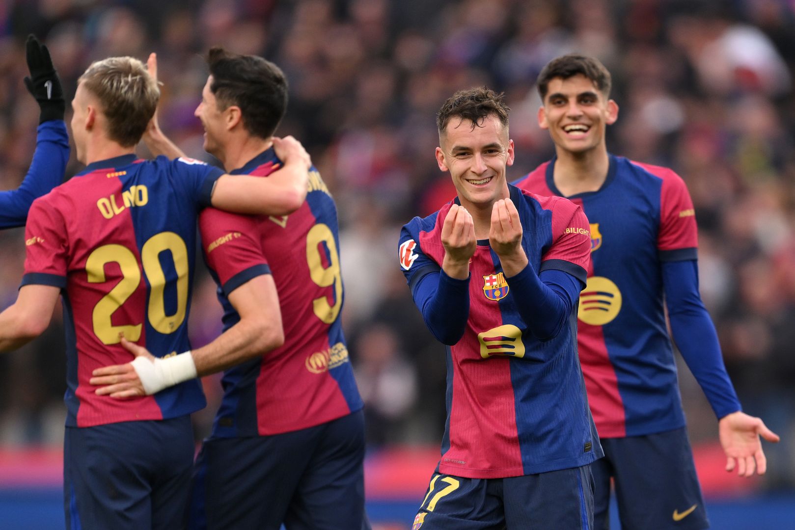 BARCELONA, SPAIN - MARCH 02: Marc Casado of FC Barcelona celebrates scoring his team's second goal during the La Liga EA match between FC Barcelona and Real Sociedad at Estadi Olimpic Lluis Companys on March 02, 2025 in Barcelona, Spain.