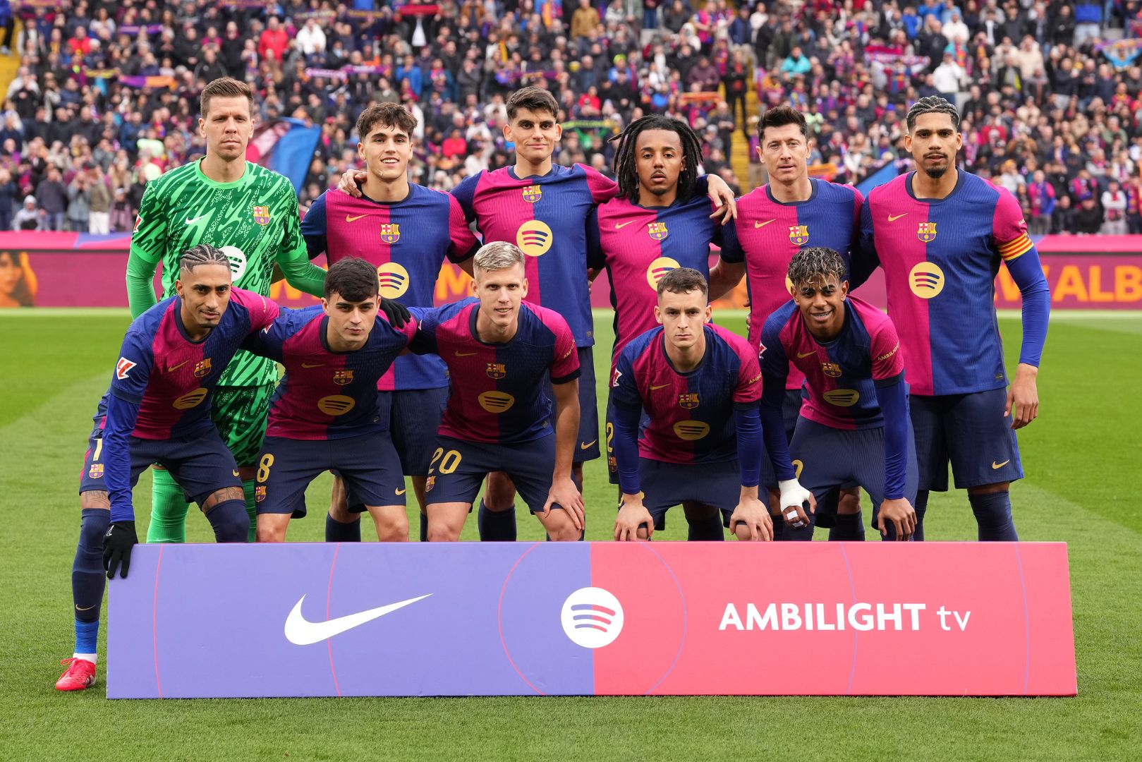 BARCELONA, SPAIN - MARCH 02: Players of FC Barcelona pose for a team photograph prior to the La Liga EA match between FC Barcelona and Real Sociedad at Estadi Olimpic Lluis Companys on March 02, 2025 in Barcelona, Spain.