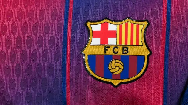 A detail of a FC Barcelona badge during the LaLiga EA Sports match between FC Barcelona and Deportivo Alaves at Spotify Camp Nou on November 29, 2025 in Barcelona, Spain.
