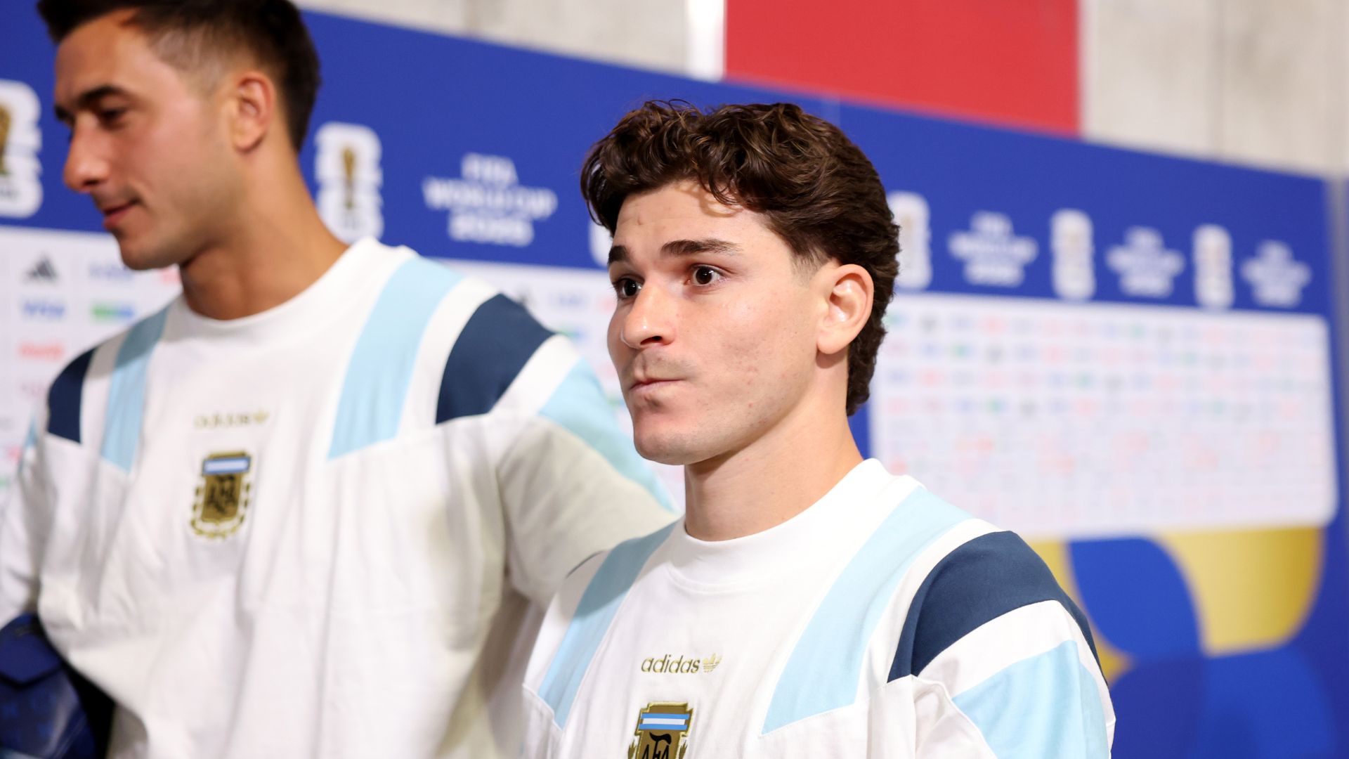 Julian Alvarez #9 of Argentina arrives before the FIFA World Cup 2026 Group J match between Argentina and Algeria at Kansas City Stadium on June 16, 2026 in Kansas City, Missouri.