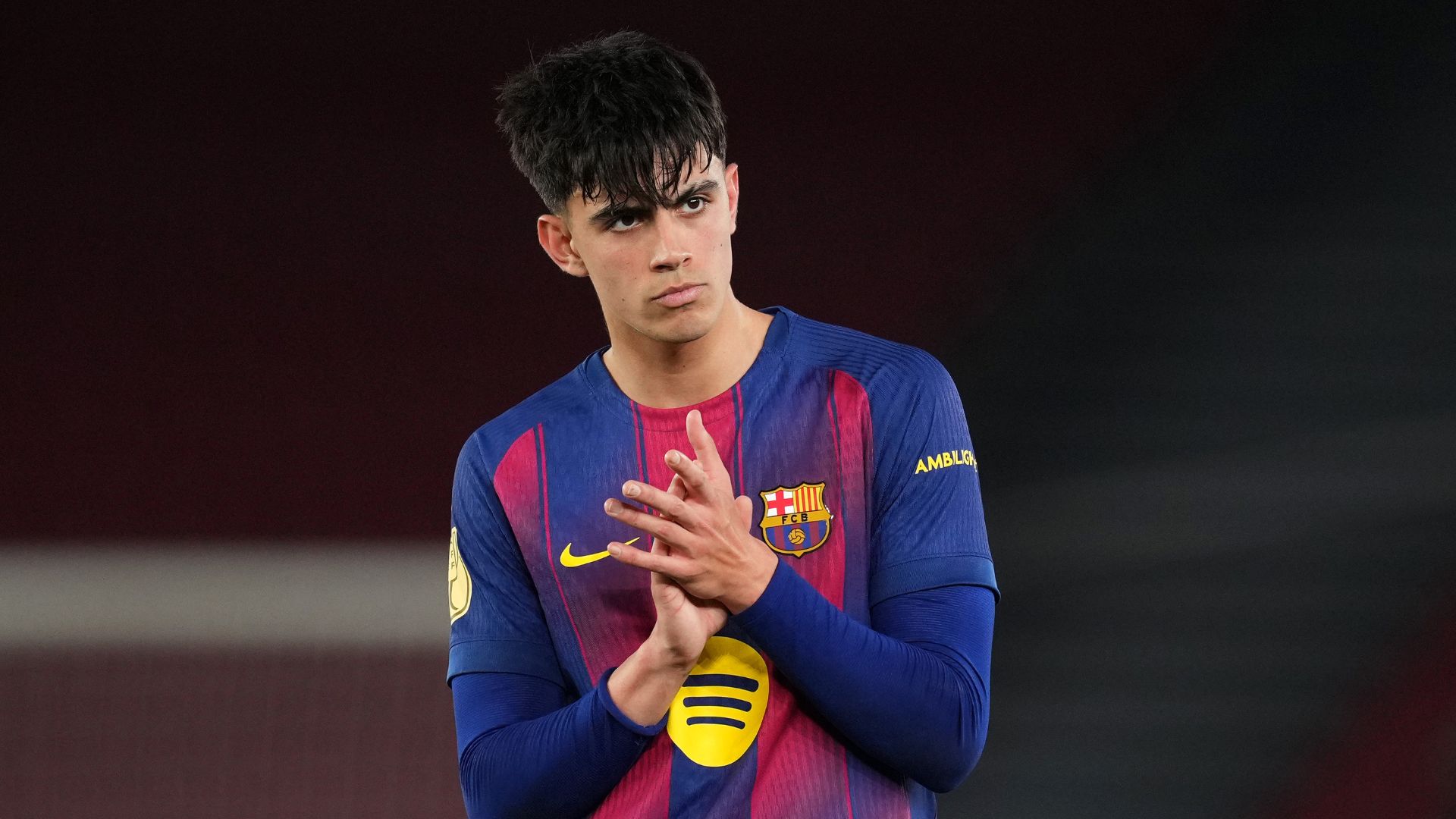 Marc Bernal of FC Barcelona applauds the fans after the Copa Del Rey Semi Final Second Leg match between FC Barcelona and Atlético de Madrid at Camp Nou on March 03, 2026 in Barcelona, Spain.