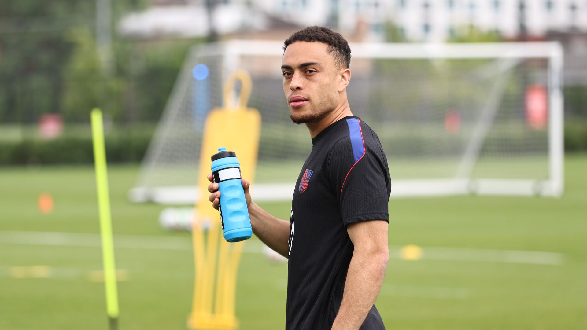 Sergiño Dest #2 of Team United States warms up during a training session before an international friendly match against Germany at Endeavor Health Performance Center on June 5, 2026 in Chicago, Illinois.