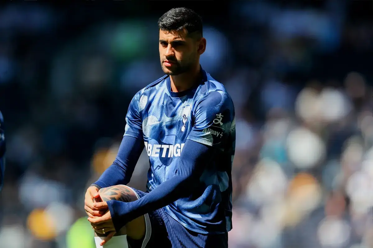 Cristian Romero of Tottenham Hotspur warms up prior to the Premier League match Tottenham Hotspur vs Crystal Palace at Tottenham Hotspur Stadium, London, United Kingdom, 11th May 2025.