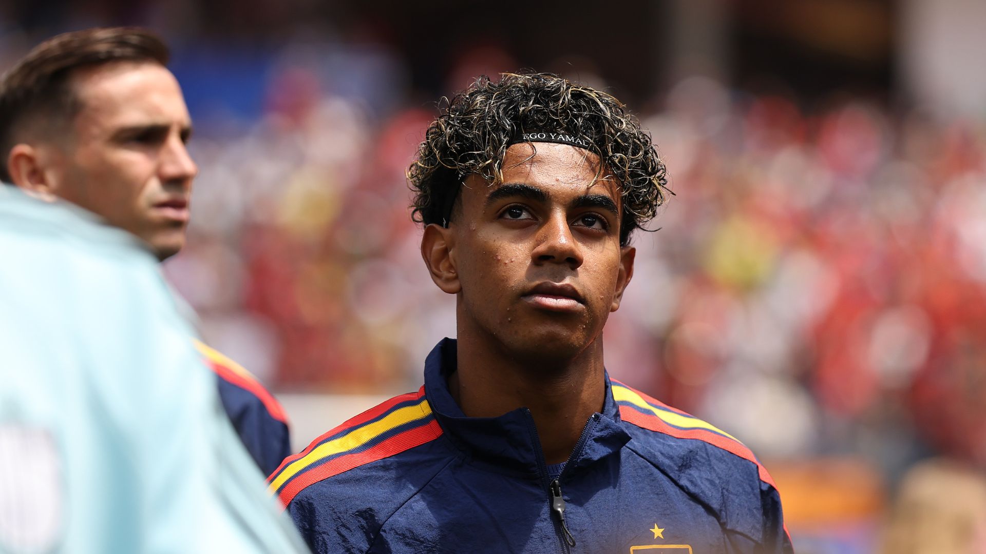 INGLEWOOD, CALIFORNIA - JULY 10: Lamine Yamal #19 of Spain looks on before the FIFA World Cup 2026 Quarter Final match between Spain and Belgium at Los Angeles Stadium on July 10, 2026 in Inglewood, California.