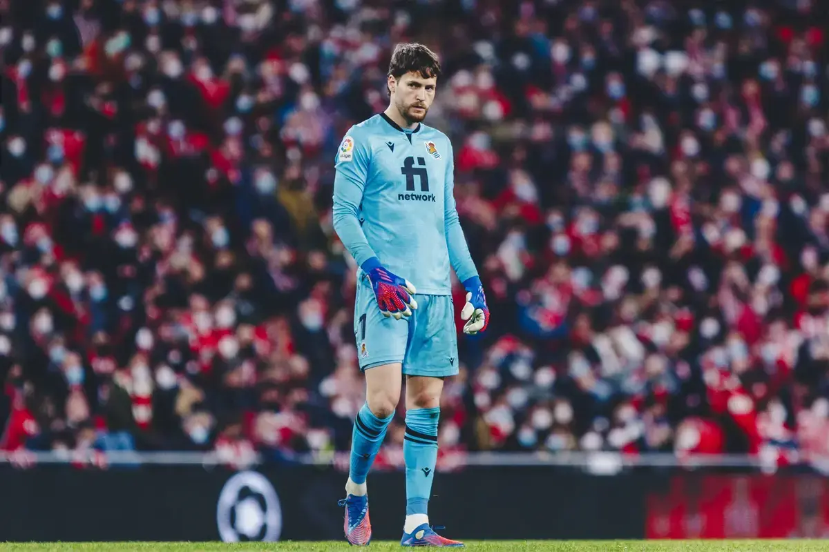 February 20, 2022, Bilbao, Basque Country, Spain: ALEX REMIRO (1) of Real Sociedad during the La Liga Santander match between Athletic Club and Real Sociedad at San Mames stadium.