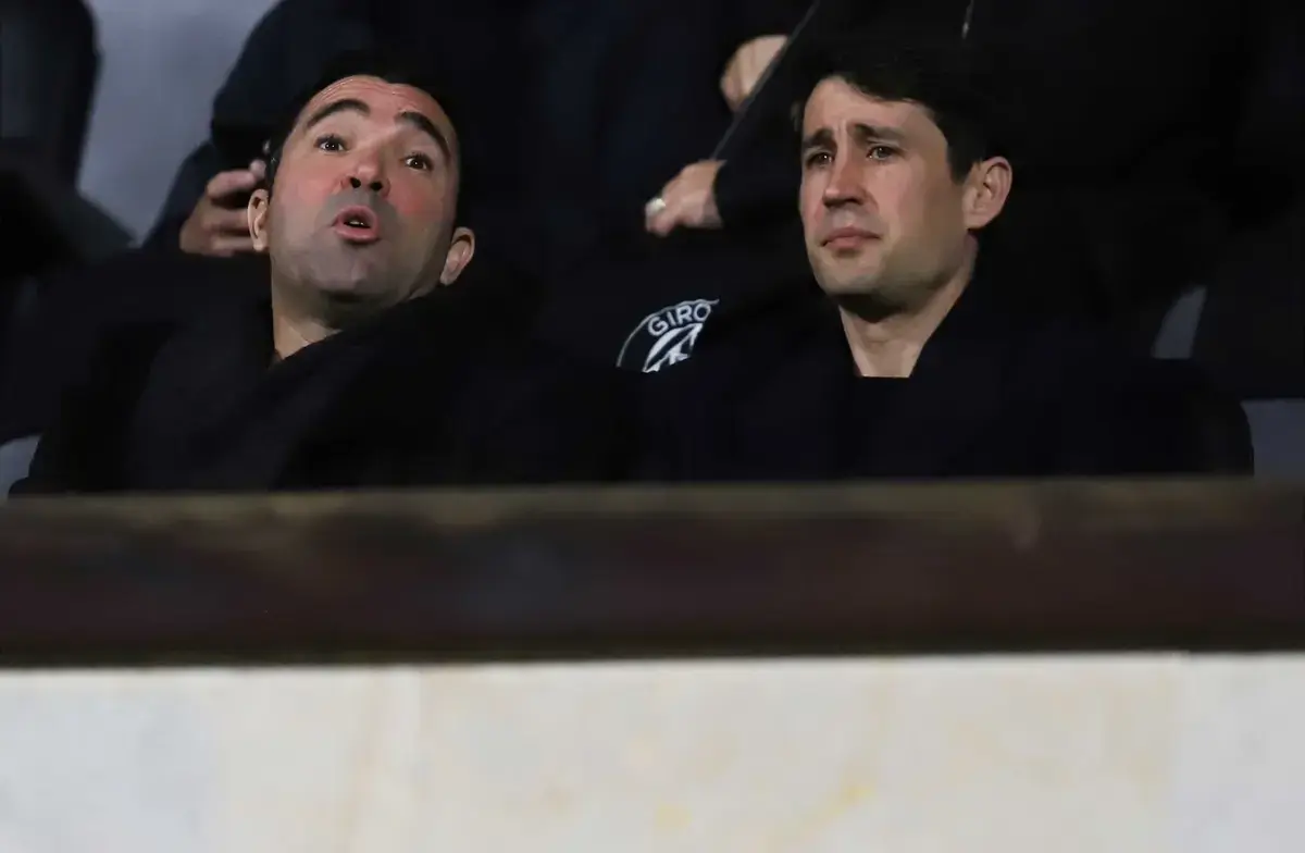 February 16, 2026, Sabadell, Barcelona, Spain: Barcelona Spain 16.02.2026 Deco FC Barcelona Sporting director and Bojan Krkic Barcelona Sporting directo looks during the La Liga EA Sports between Girona FC and FC Barcelona at Montilivi on 16 February 2026 in Girona.