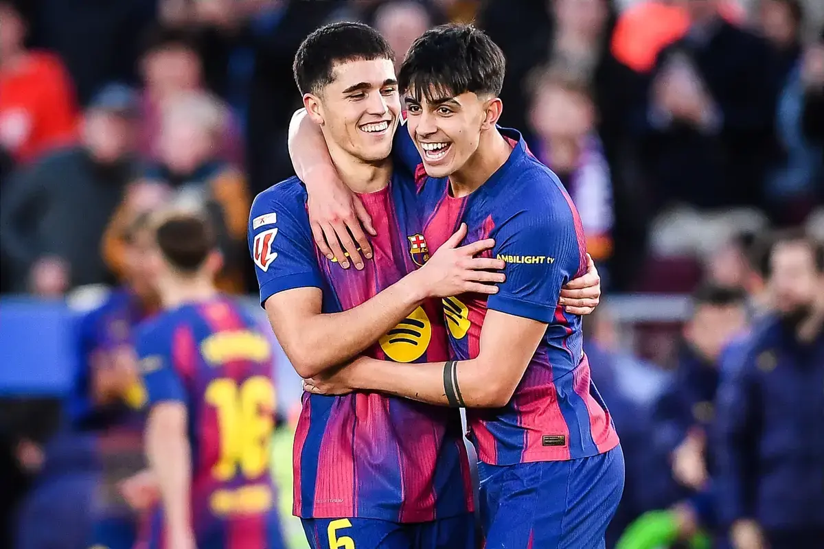 February 7, 2026, Barcelona, Spain, Spain: Marc BERNAL of Barcelona celebrate his goal with Pau CUBARSI of Barcelona during the LaLiga match between FC Barcelona and RCD Mallorca at Spotify Camp Nou Stadium on February 07, 2026 in Barcelona, Spain.