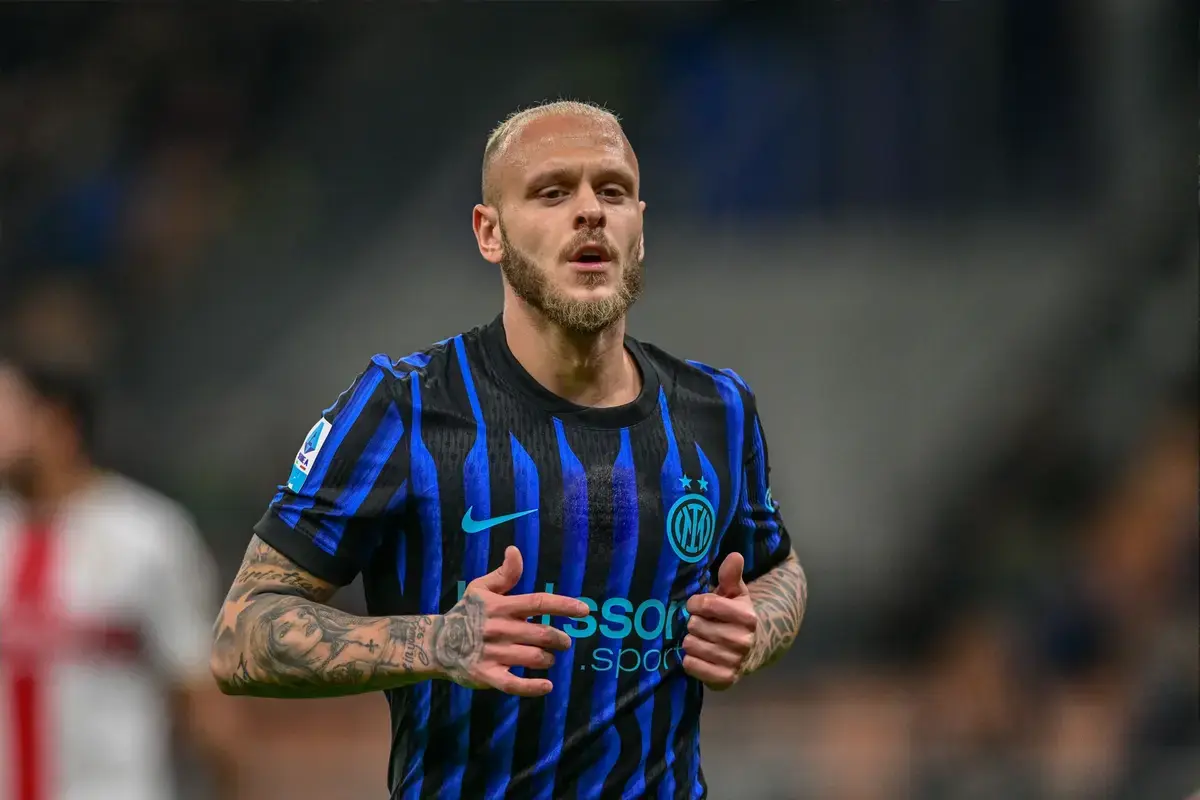 Federico Dimarco of Inter seen in action during Serie A 2025/26 football match between Inter and Genoa at San Siro Stadium. Final score; Inter 2:0 Genoa.